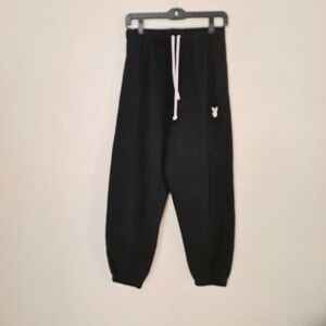 Playboy Black Sweatpants with Tapered Leg and Elastic Cuffs